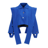 Chemise courte asymétrique à bretelles et col boutonné à manches longues